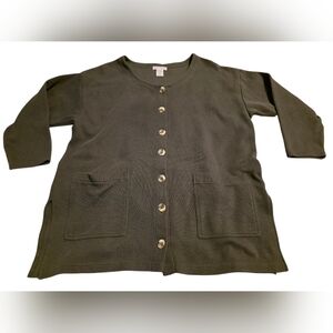 Express Tricot Vintage Olive Green Oversize Button-Up Cardigan Front Pockets XS